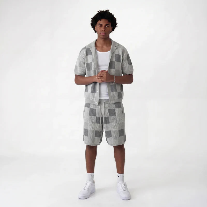 Ensemble chemise & short jacquard damier