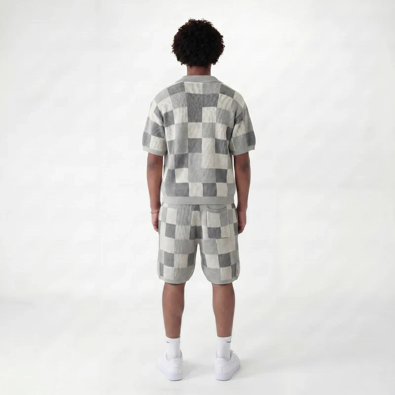 Ensemble chemise & short jacquard damier