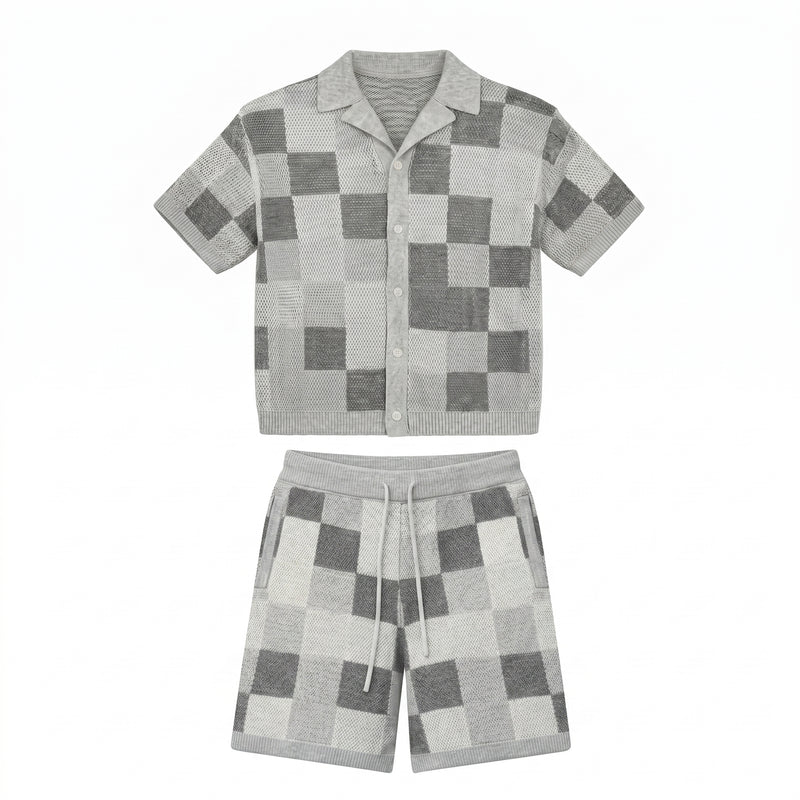 Ensemble chemise & short jacquard damier