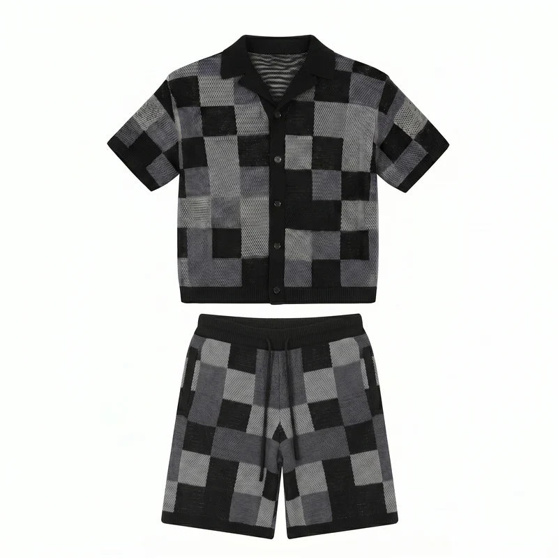 Ensemble chemise & short jacquard damier
