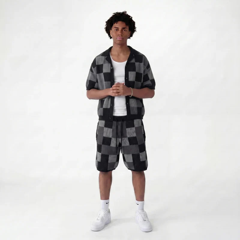 Ensemble chemise & short jacquard damier